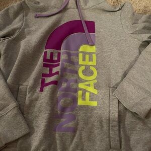 The North Face Gray Hoodie with Purple Accents
